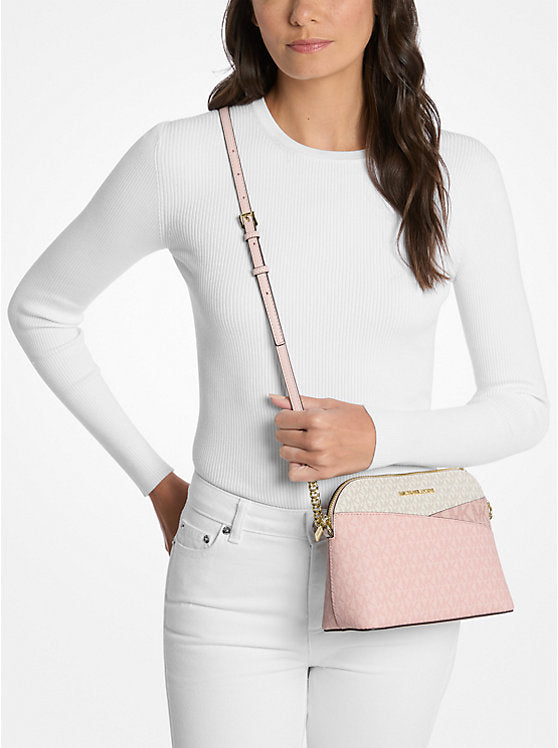Jet Set Travel Medium Color-Block Signature Logo Crossbody Bag Pink