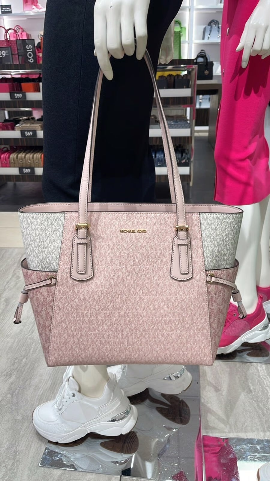 Voyager Large Color-Block Signature Logo Tote Bag Rose