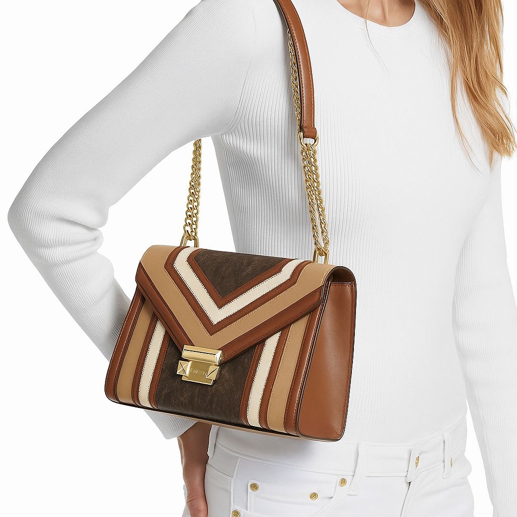 Whitney Medium Color-Block and Signature Logo Shoulder Bag Brown