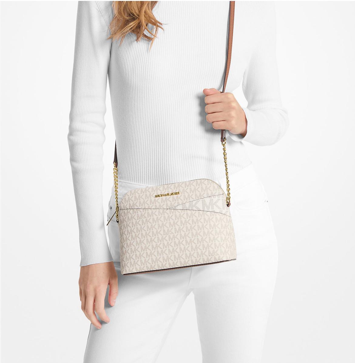 Jet Set Travel Medium Color-Block Signature Logo Crossbody Bag White