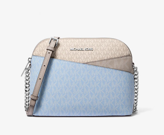 Jet Set Travel Medium Color-Block Signature Logo Crossbody Bag Blue