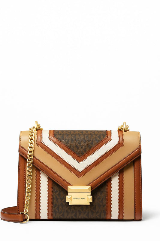 Whitney Medium Color-Block and Signature Logo Shoulder Bag Brown