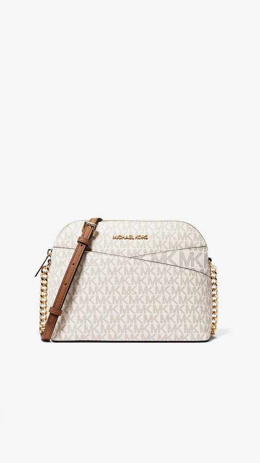Jet Set Travel Medium Color-Block Signature Logo Crossbody Bag White